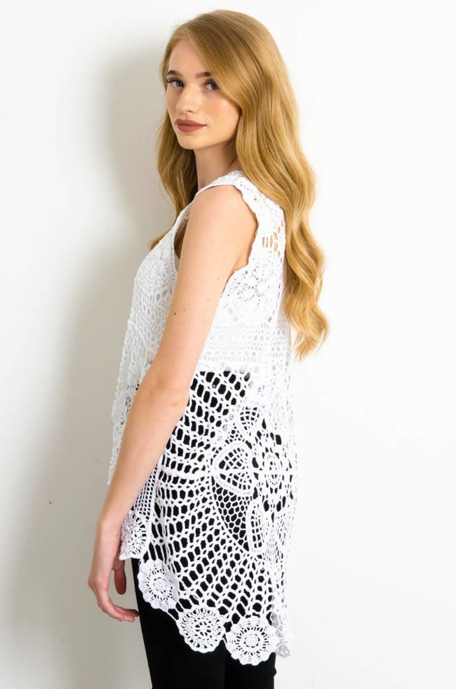 BIAŁA AŻUROWA BLUZKA Z DŁUŻSZYM TYŁEM