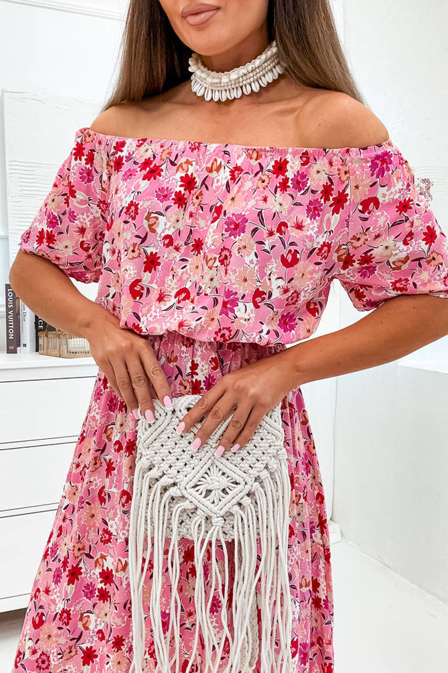 SUKIENKA W KWIATY HISZPANKA Z GUMKĄ W PASIE- RÓŻOWA