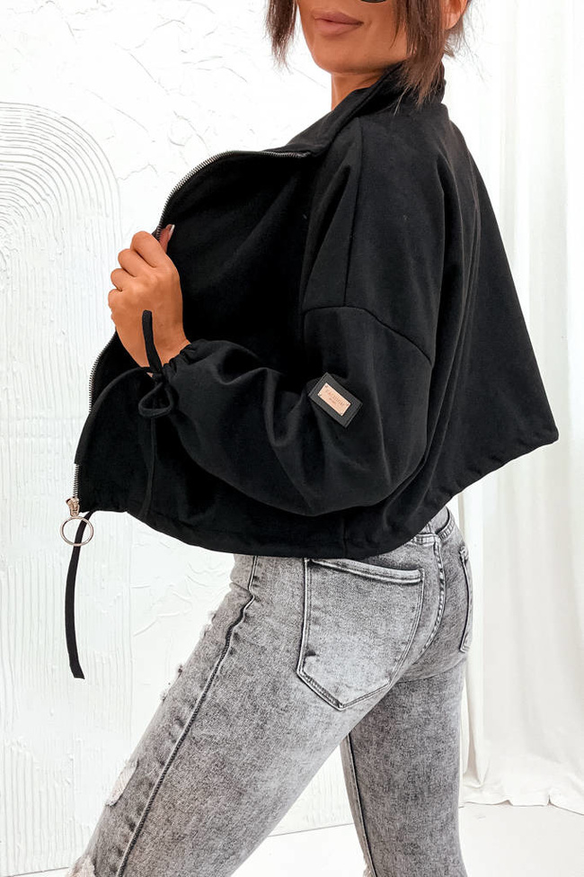 KURTKA ZAMSZOWA OVERSIZE Z KIESZENIAMI- CZARNA