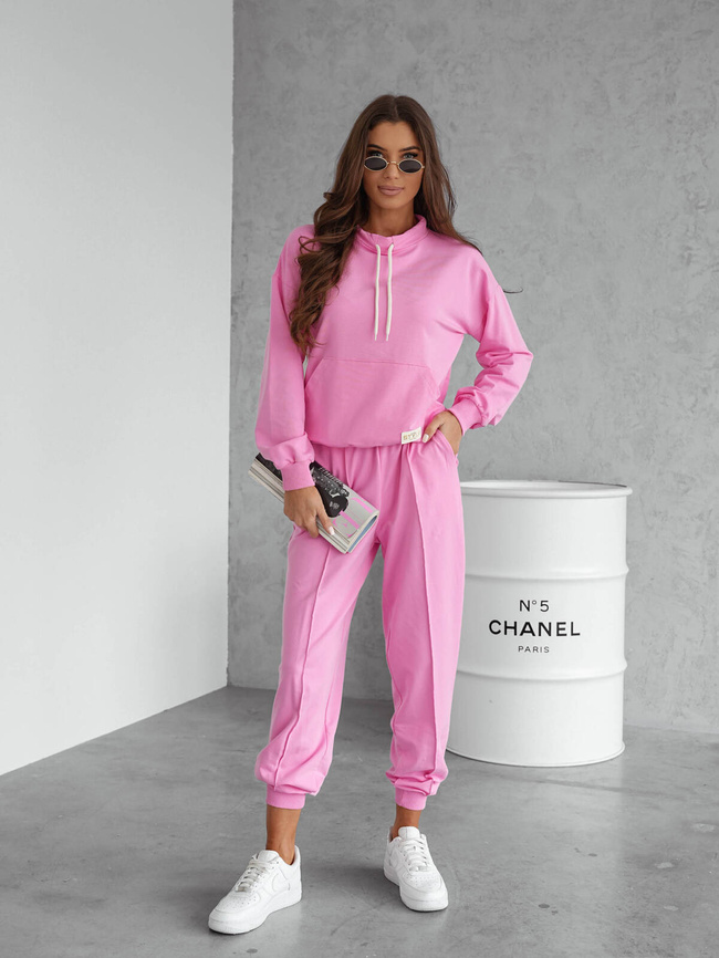 KOMPLET BAWEŁNIANY BLUZA Z SZNURKAMI+SPODNIE- RÓŻOWY