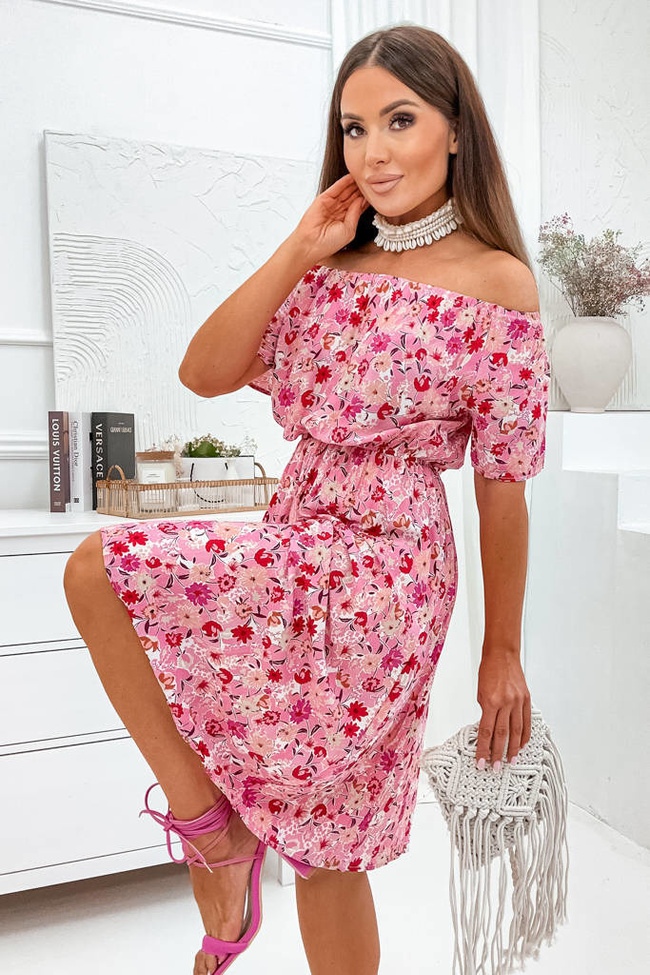 SUKIENKA W KWIATY HISZPANKA Z GUMKĄ W PASIE- RÓŻOWA