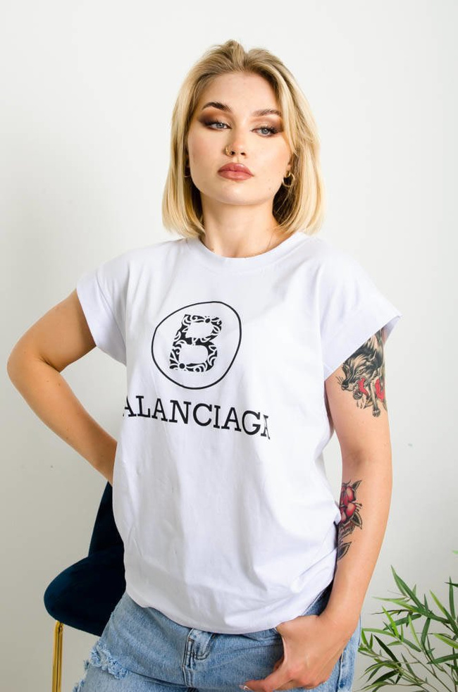 BIAŁY T-SHIRT Z NAPISEM BALANCIAGA