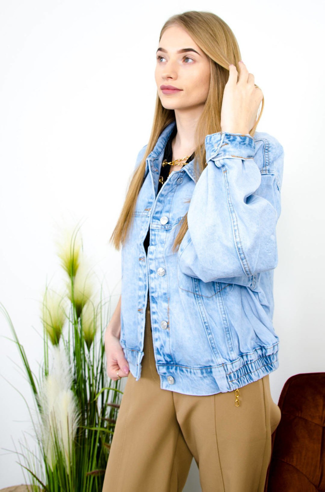 JASNA KRÓTKA KURTKA JEANSOWA ZE ŚCIAGACZEM- BOMBERKA