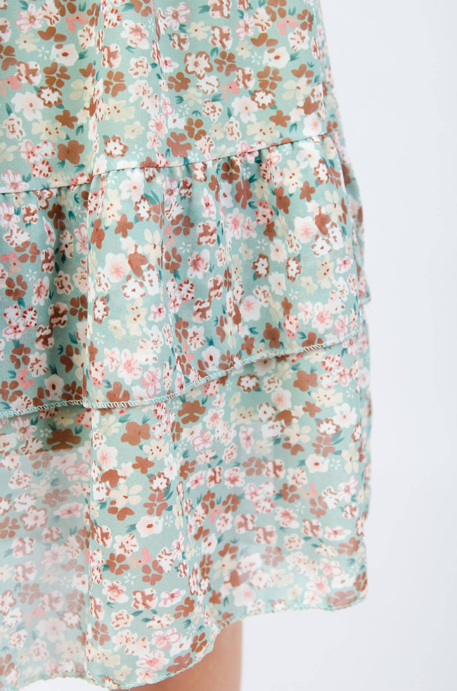 ZIELONA SUKIENKA HISZPANKA Z KWIATOWYM WZOREM