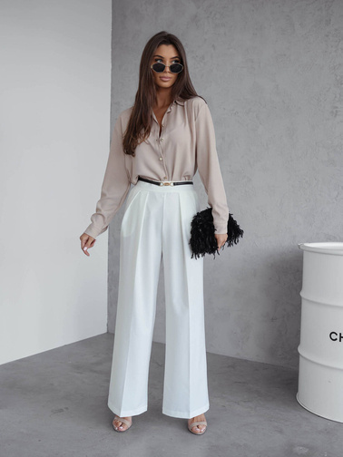 SPODNIE ELEGANCKIE MATERIAŁOWE Z KANTEM- ECRU