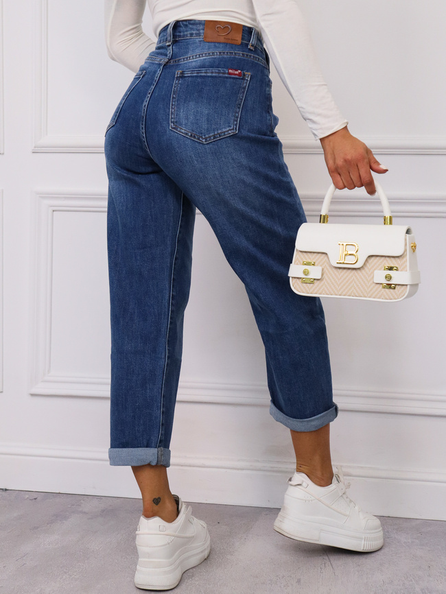 SPODNIE JEANSOWE MOM FIT- NIEBIESKIE