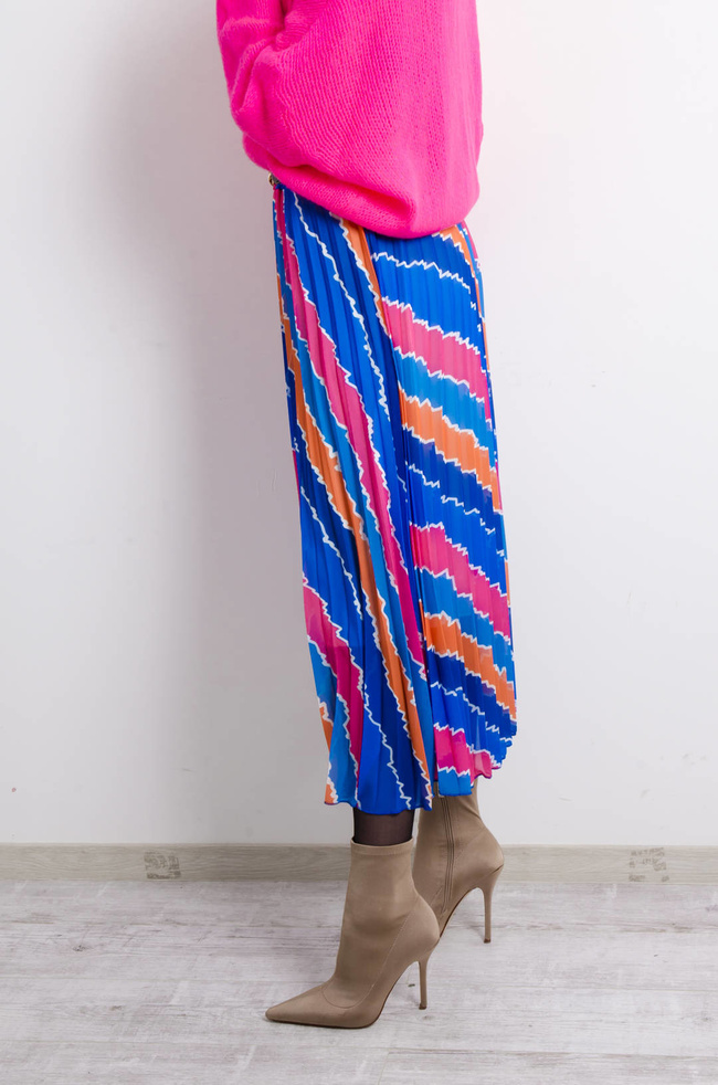 SPÓDNICA WZORZYSTA PLISOWANA Z PASKIEM- NIEBIESKA