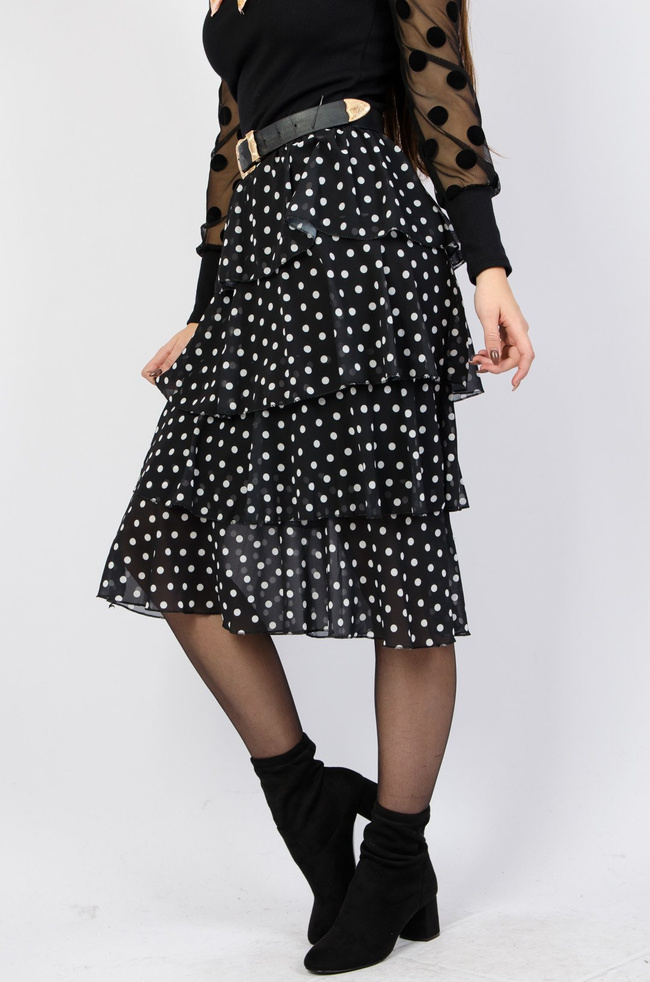 Czarna spódnica midi w białe grochy