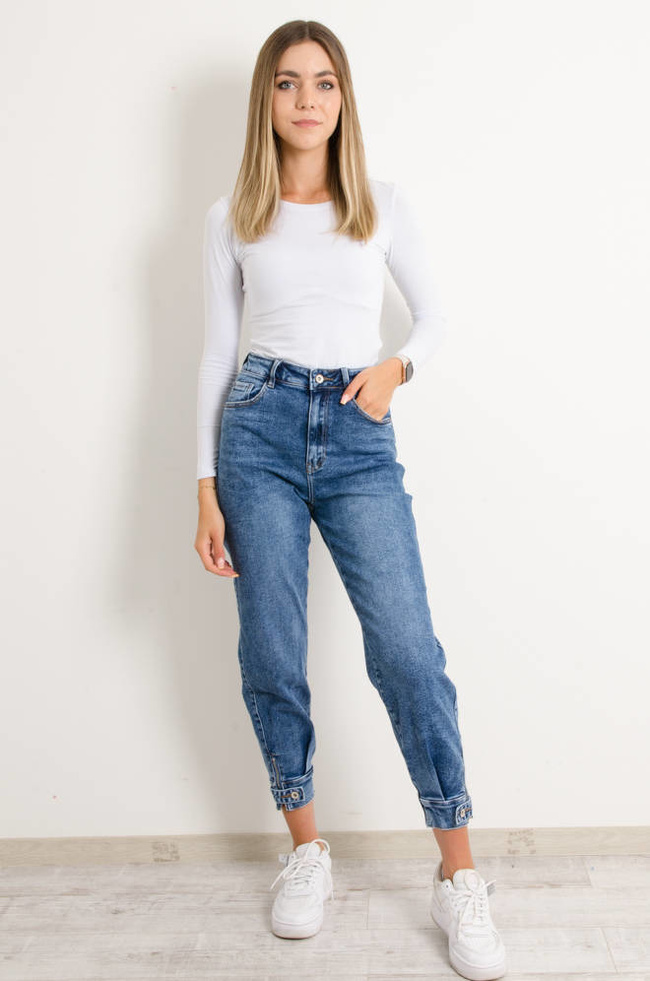 SPODNIE JEANSOWE Z ZAPIĘCIEM NA DOLE NOGAWKI- WYSOKI STAN