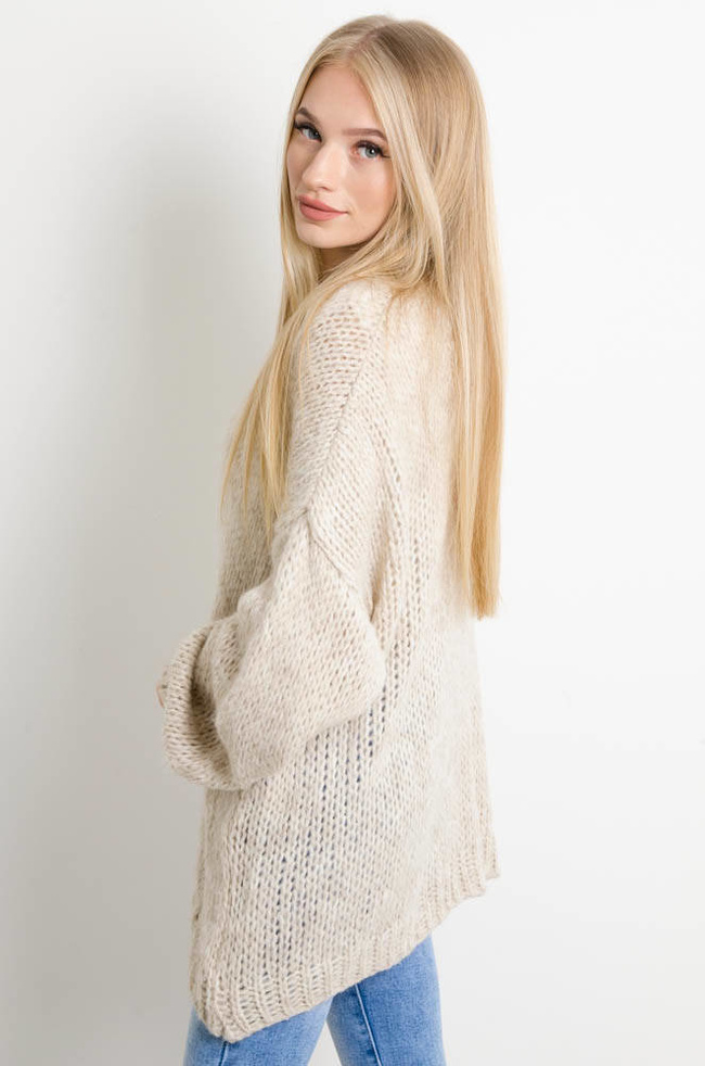 BEŻOWA NARZUTKA- SWETER OVERSIZE