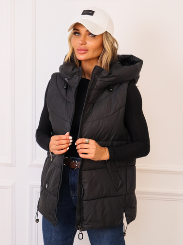 ASYMETRYCZNA KAMIZELKA Z KAPTUREM I ŚCIAGACZEM NA DOLE- CZARNA