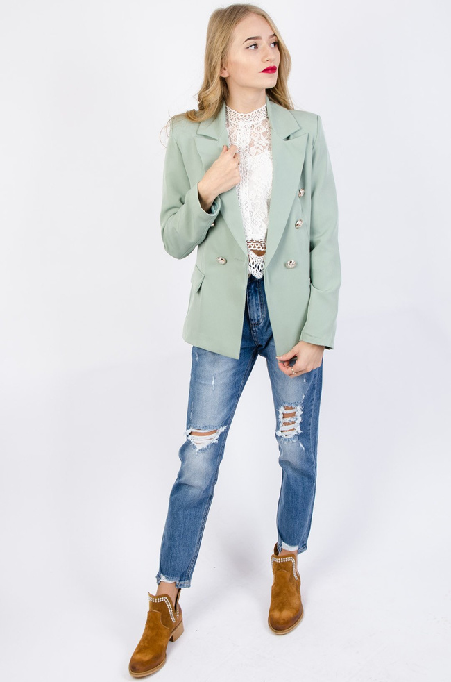 ZIELONA MARYNARKA ZE SREBRNYMI GUZIKAMI