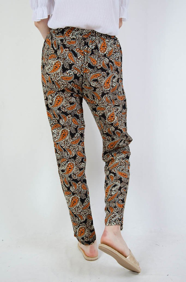 Długie spodnie alladynki w pomarańczowe wzory