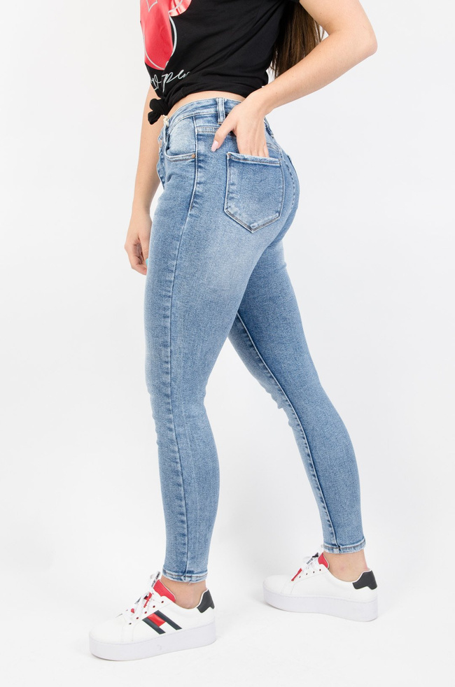 JASNE SPODNIE JEANSOWE Z WYSOKIM STANEM - PLUS SIZE ( L-4XL )
