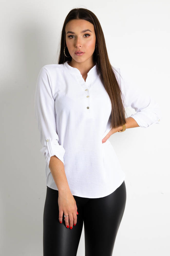BIAŁA BLUZKA KOSZULOWA ZE ZŁOTYMI GUZIKAMI