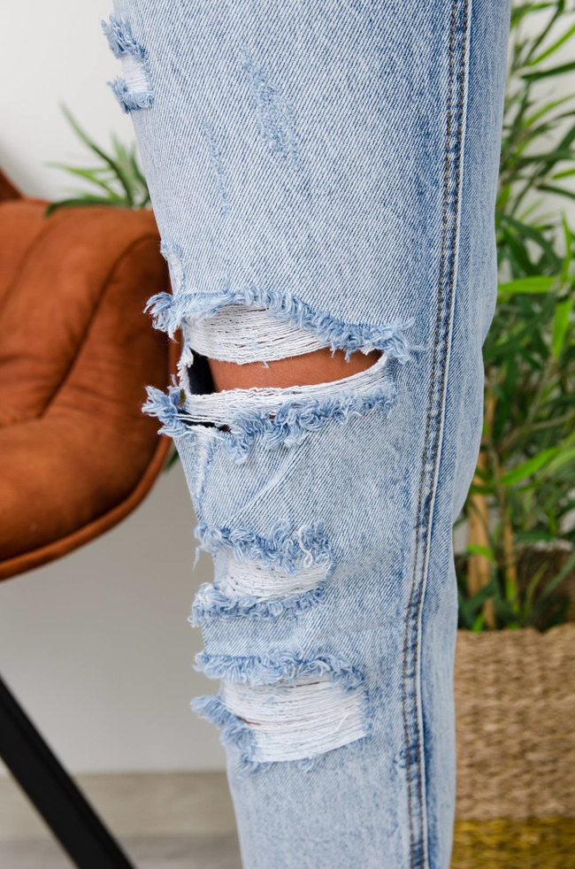 JASNE JEANSY MOM FIT Z DZIURAMI -WYSOKI STAN