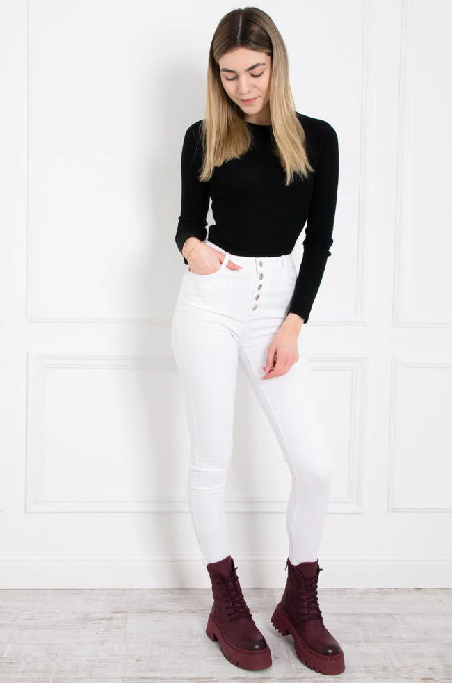 BIAŁE SPODNIE SKINNY Z GUZIKAMI - WYSOKI STAN 