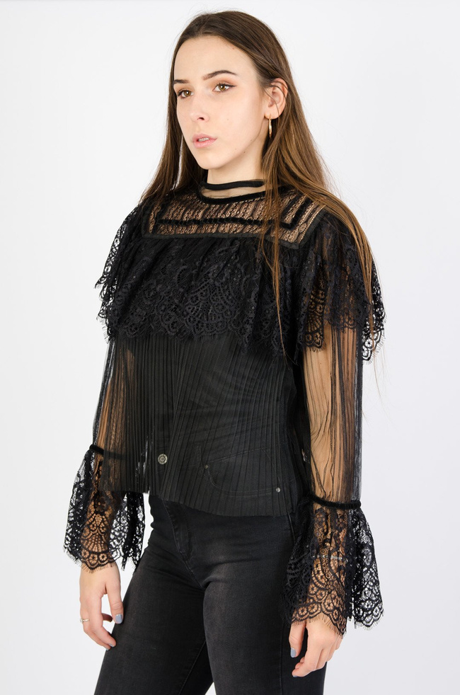 CZARNA BLUZKA Z KORONKI