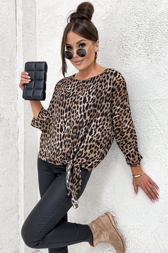 BLUZKA OVERSIZE NIETOPERZ W PANTERKE Z WIĄZANIEM