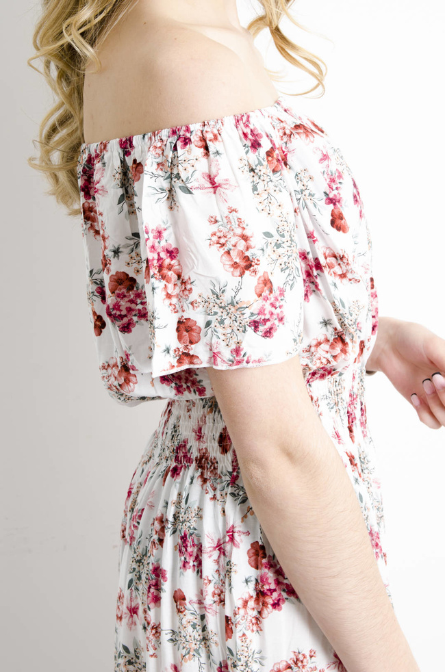 SUKIENKA MAXI W KOLOROWE KWIATY- BIAŁA