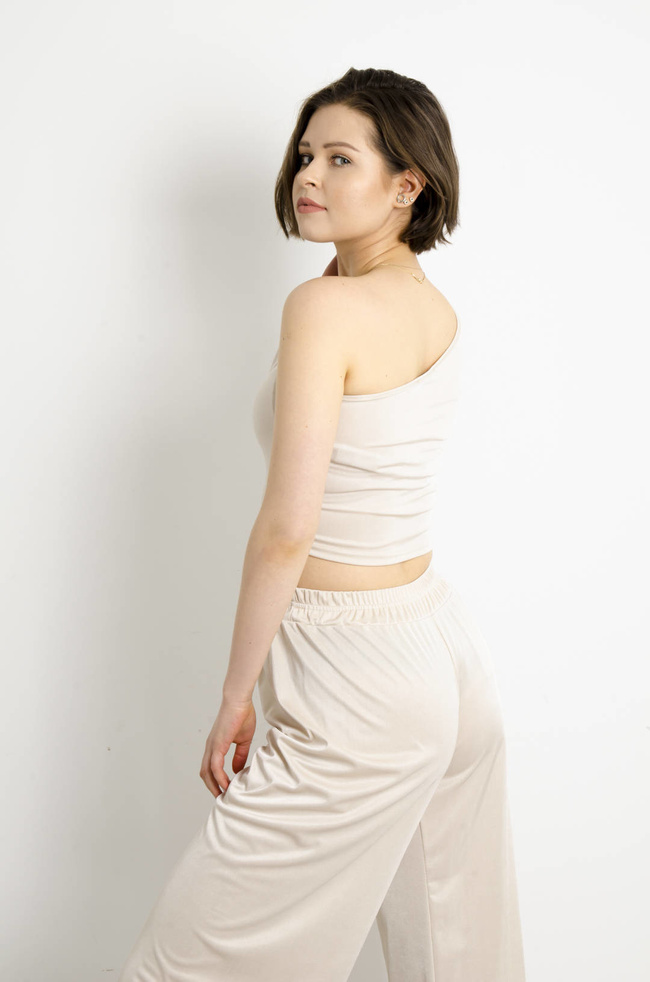 KOMPLET SPODNIE+ TOP - BEŻOWY