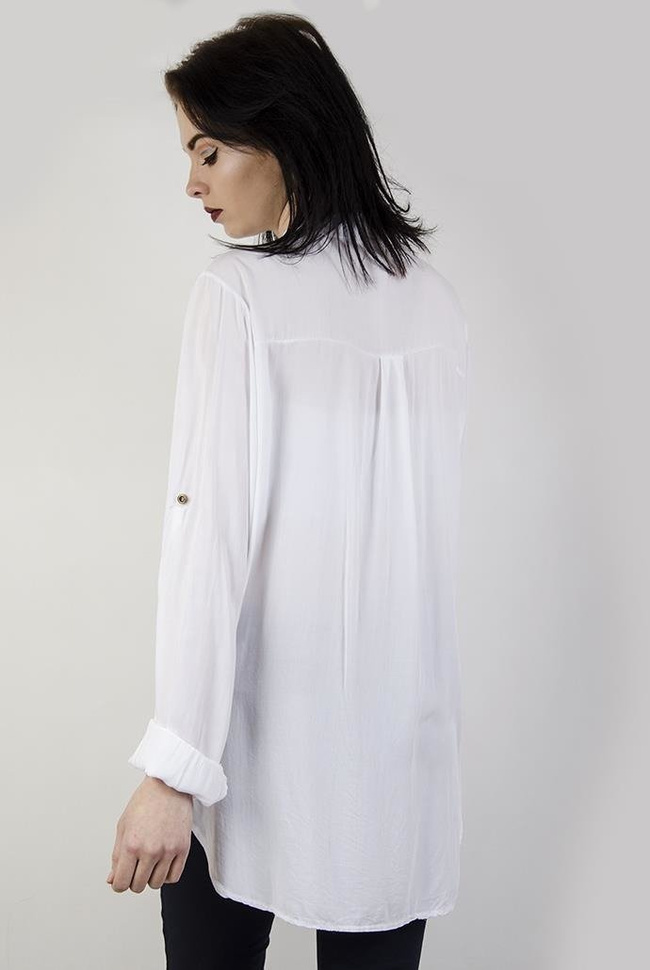 Biała, asymetryczna koszula zapinana na guziki