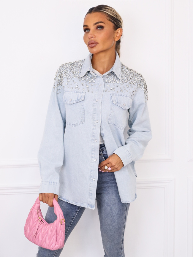 KOSZULA JEANSOWA Z OZDOBNYMI CYRKONIAMI