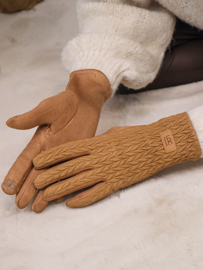 RĘKAWICZKI ZAMSZOWE Z PIKOWANIEM- BRĄZOWE