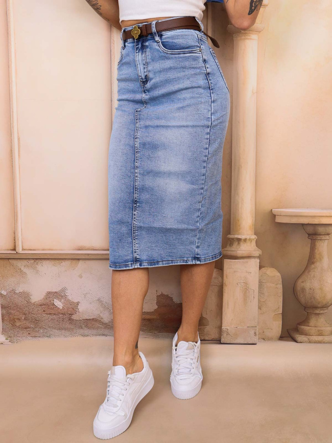 JEANSOWA SPÓDNICA Z ROZCIĘCIEM Z TYŁU+ PASEK