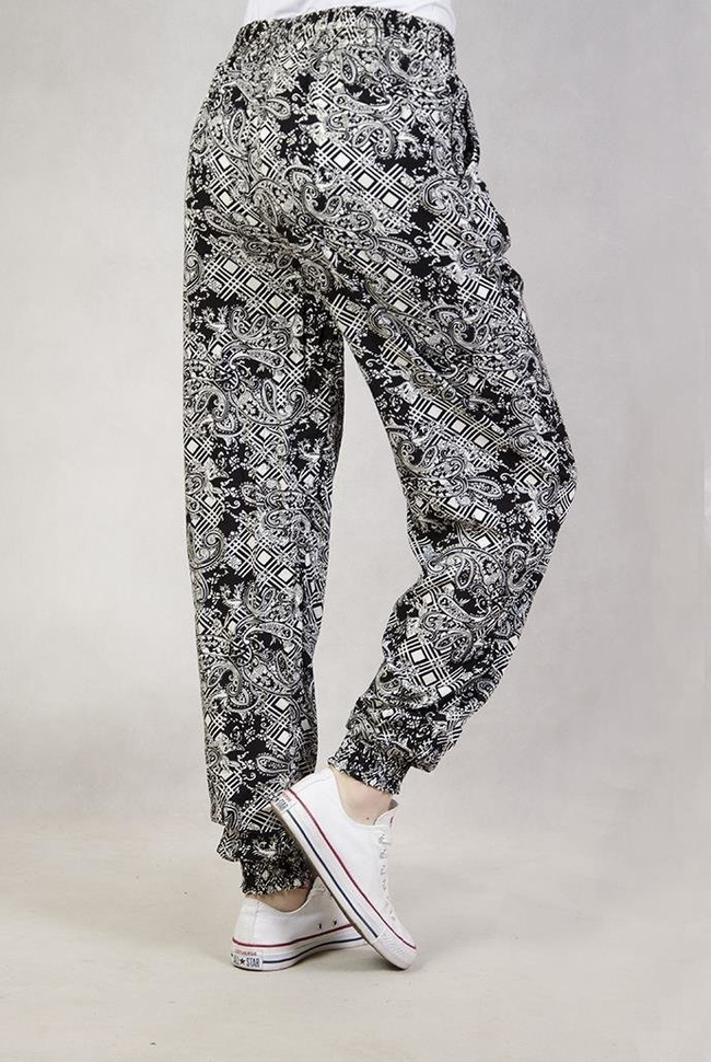 Spodnie alladynki biało-czarne we wzorki