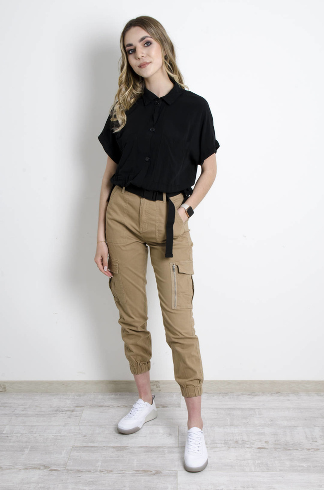 KOSZULA WIĄZANA Z KIESZENIAMI - CZARNA