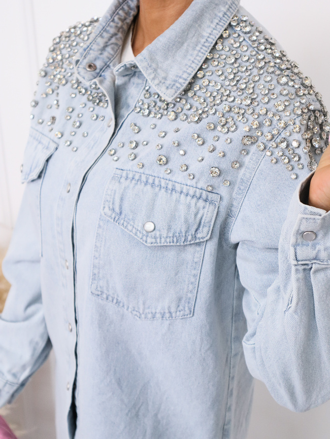 KOSZULA JEANSOWA Z OZDOBNYMI CYRKONIAMI