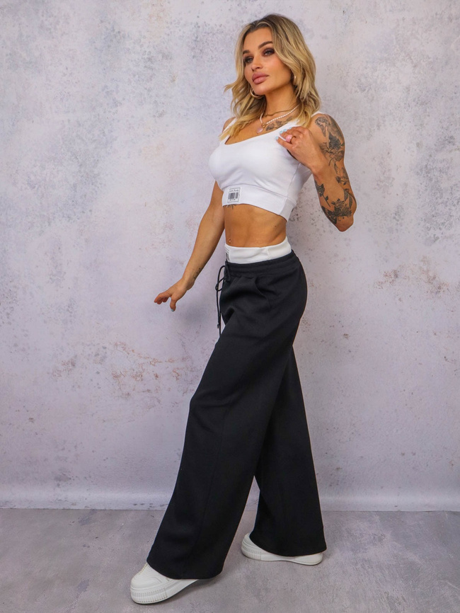KOMPLET DRESOWY TOP Z NASZYWKĄ+ SPODNIE Z KONTRASTOWYM PASEM- CZARNY