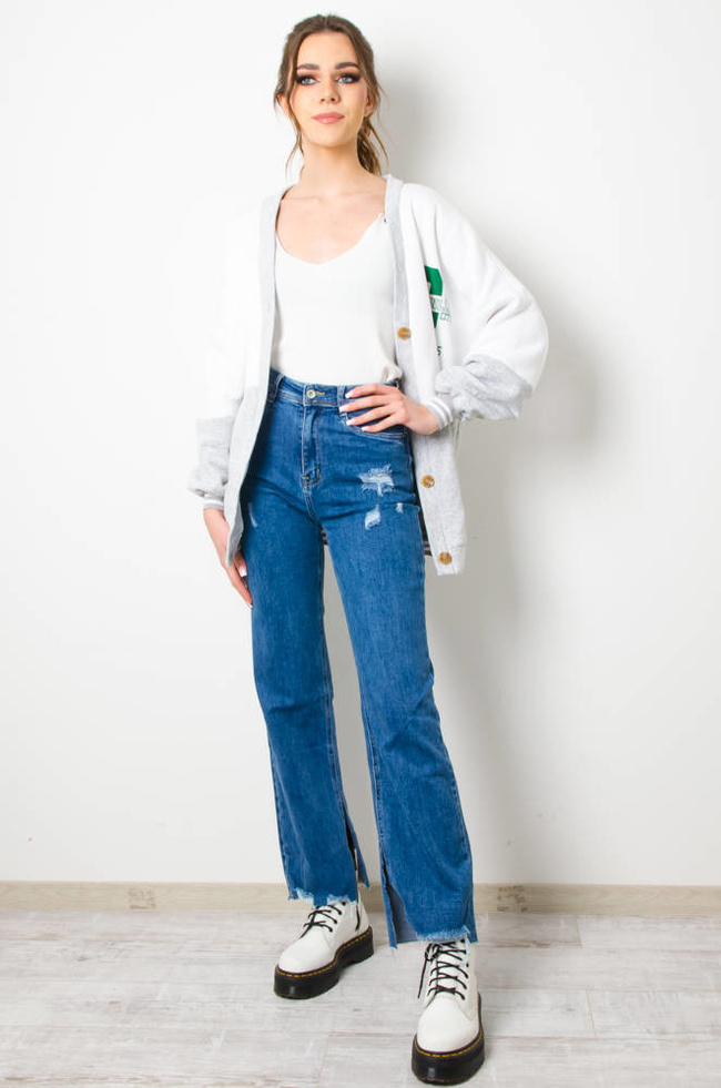 SPODNIE JEANSOWE STRAIGHT JEANS Z ROZCIĘCIAMI