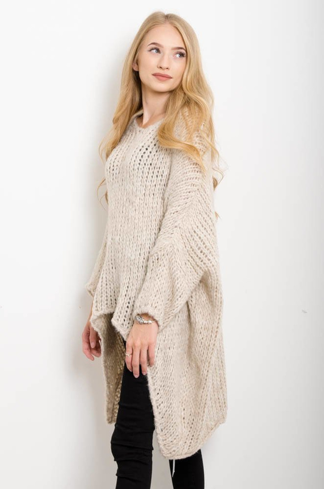 BEŻOWY SWETER ASYMETRYCZNY,OVERSIZE