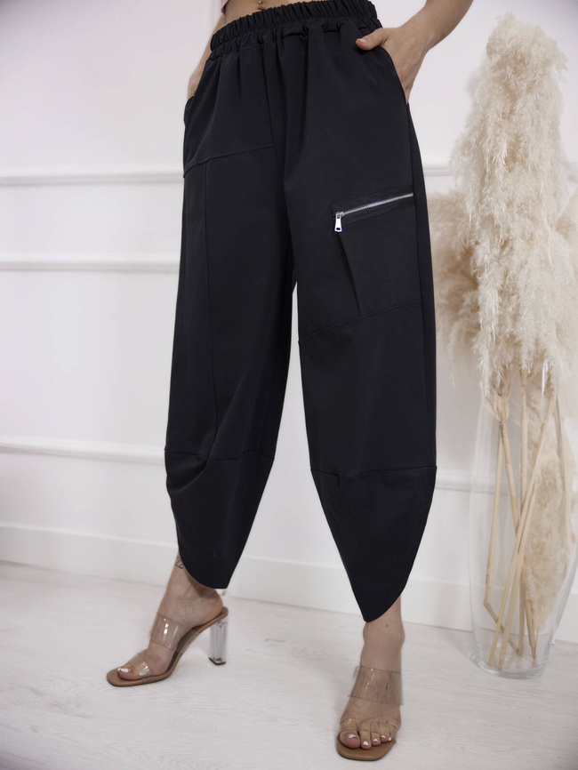 SPODNIE DRESOWE SZEROKIE Z ZAMKIEM NA NOGAWCE- CZARNE