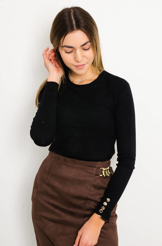 SWETER Z OZDOBNYMI GUZIKAMI- CZARNY