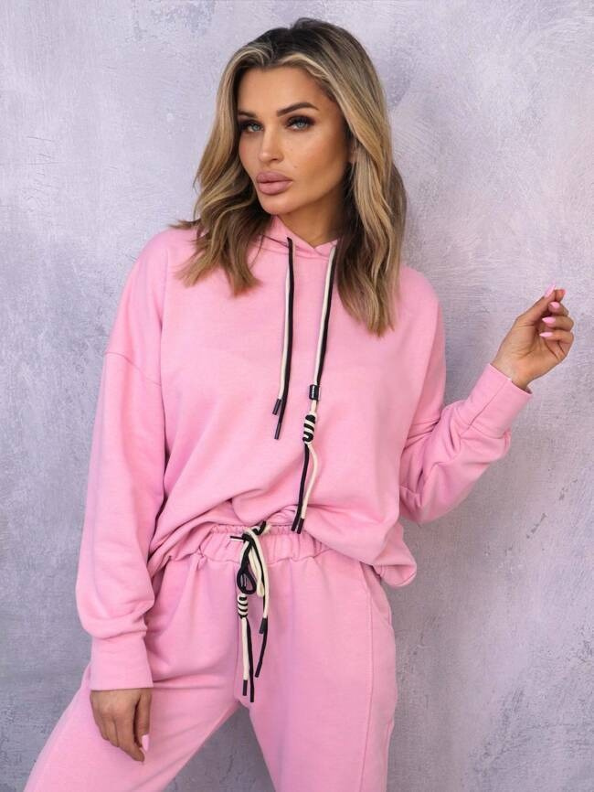 KOMPLET DRESOWY BLUZA Z KAPTUREM+ SPODNIE- RÓŻOWY