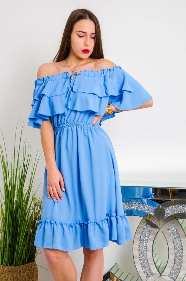 NIEBIESKA SUKIENKA HISZPANKA Z FALBANKĄ