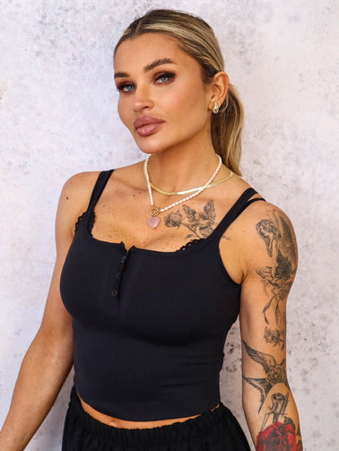 USZTYWNIANY TOP NA RAMIĄCZKA Z GUZIKAMI- CZARNY