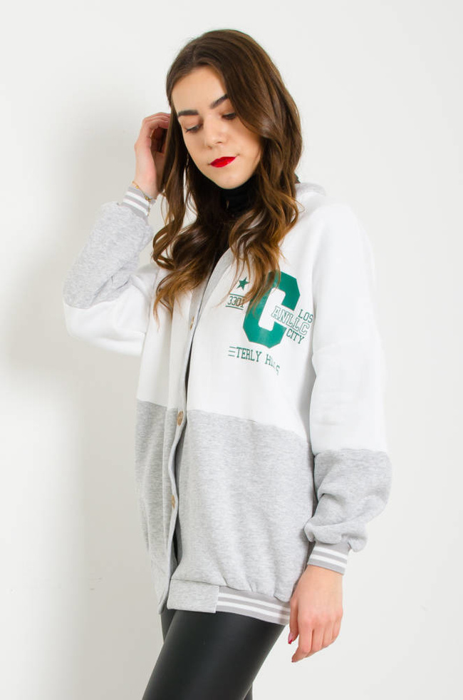 SZARO-BIAŁA BLUZA BEJSBOLÓWKA ZAPINANA NA GUZIKI