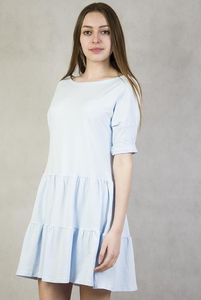 Niebieska Tunika z rękawem 3/4 i falbankami na dole