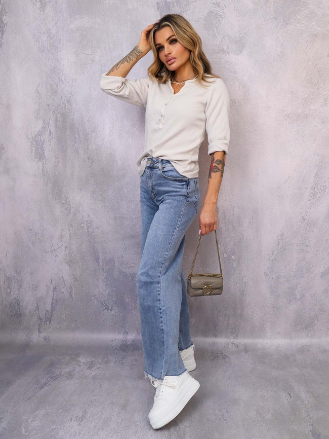 BLUZKA ZAPINANA NA GUZIKI Z PODWIJANYMI RĘKAWAMI- JASNOSZARA