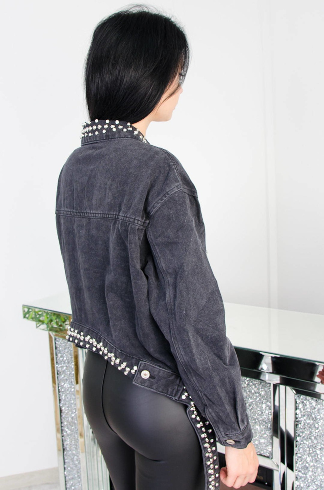 CZARNA KURTKA JEANSOWA Z DŻETAMI 