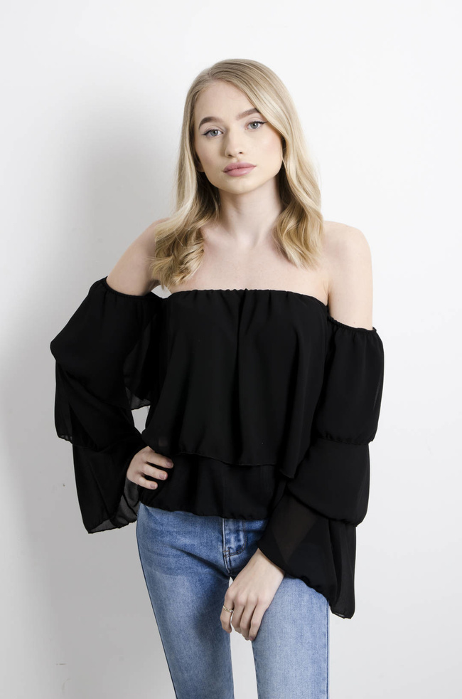 BLUZKA HISZPANKA NA DŁUGI RĘKAW - CZARNA 