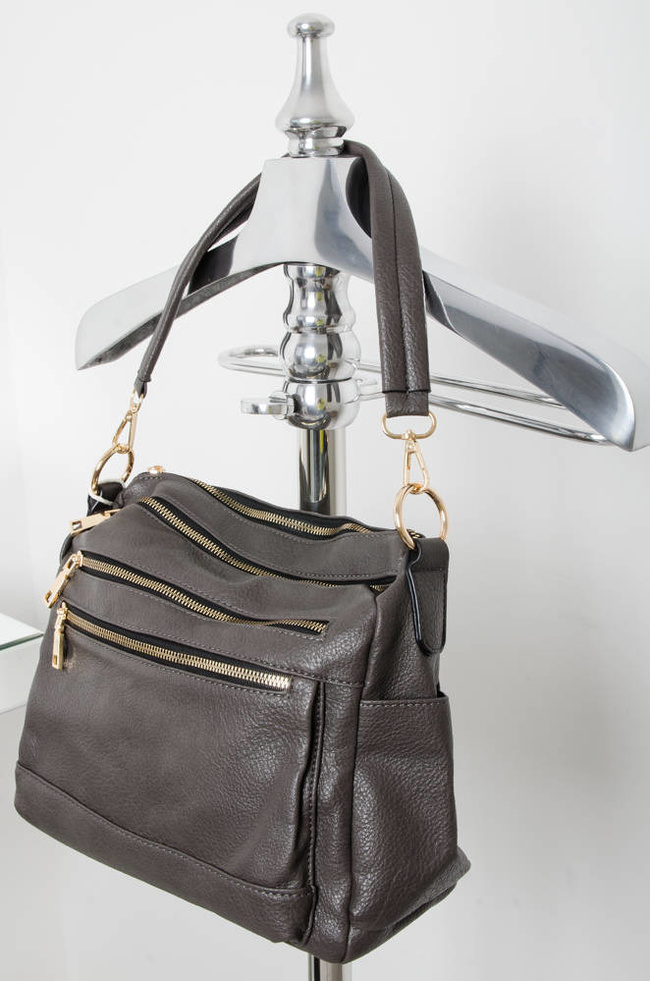 SZARA TOREBKA TYPU SHOPPER Z OZDOBNYMI ZAMKAMI 