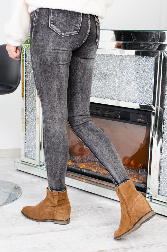 CIEMNO-SZARE SPODNIE JEANOWE Z WYSOKIM STANEM