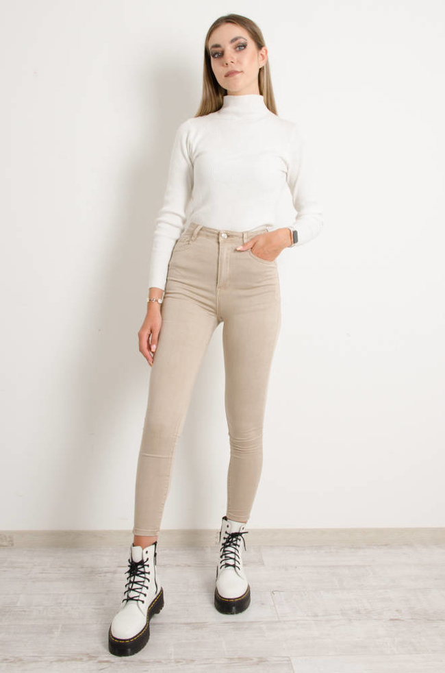 BEŻOWE SPODNIE SKINNY- WYSOKI STAN