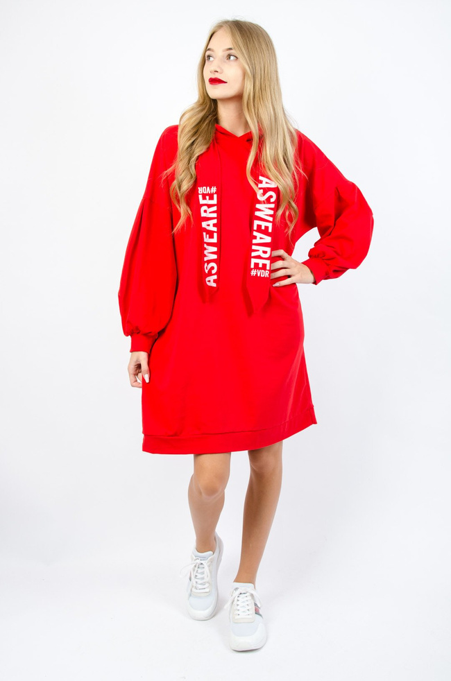 DŁUGA CZERWONA BLUZA Z KIESZENIĄ Z TYŁU