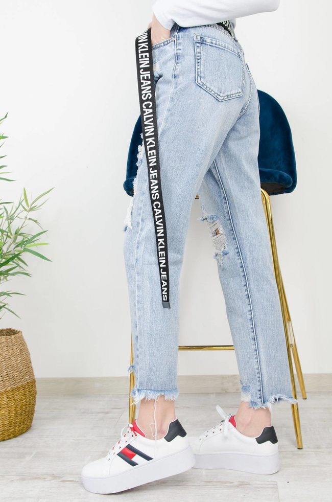 JASNE SPODNIE JEANSOWE BOYFRIEND Z PRZETARCIAMI- WYSOKI STAN 